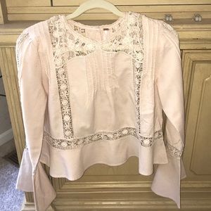 Free People Long Sleeve Pink Blouse w/ Lace Detail